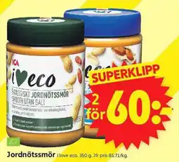 ICA Supermarket I LOVE ECO Jordnötssmör erbjuda