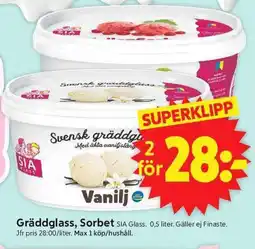ICA Supermarket SIA GLASS Gräddglass, sorbet erbjuda