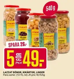 ÖoB LAZZAT BÖNOR, KIKÄRTOR, LINSER erbjuda
