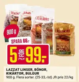 ÖoB LAZZAT LINSER, BÖNOR, KIKÄRTOR, BULGUR erbjuda