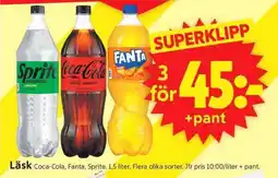 ICA Supermarket Läsk Coca-Cola, Fanta, Sprite erbjuda