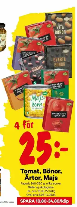 Tomat, Bönor, Ärtor, Majs