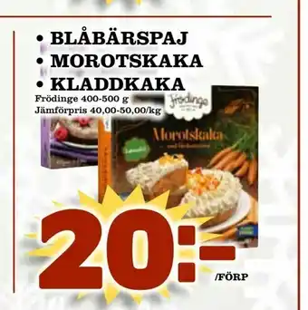 blåbärspaj • morotskaka • kladdkaka