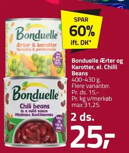 Fleggaard BONDUELLE Ærter og karotter, el. chilli beans erbjuda