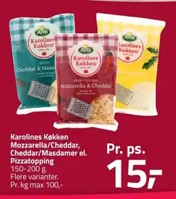 Fleggaard Karolines køkken mozzarella/cheddar, cheddar/masdamer el. pizzatopping erbjuda