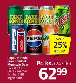 Fleggaard Pepsi, mirinda, faxe kondi el. mountain dew erbjuda