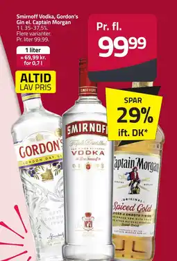 Fleggaard Smirnoff vodka, gordon's gin el. captain morgan erbjuda
