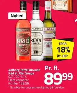 Fleggaard Aalborg taffel akvavit rød el. klar snaps erbjuda