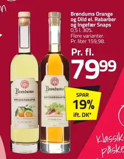 Fleggaard Brøndums orange og dild el. rabarber og ingefær snaps erbjuda