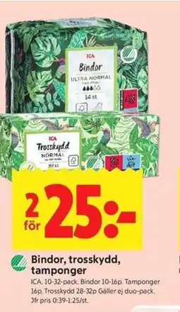 ICA Kvantum ICA Bindor, trosskydd, tamponger erbjuda