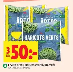 ICA Kvantum ICA Frysta ärtor, Haricots verts, Blomkål erbjuda