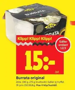 ICA Kvantum ZETA Burrata original erbjuda
