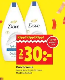 ICA Kvantum Dove Duschcreme erbjuda