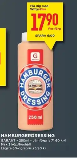Willys GARANT Hamburgerdressing erbjuda