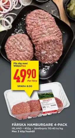 Willys Färska hamburgare 4-pack erbjuda