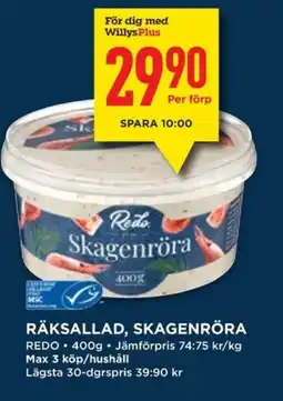 Willys REDO Räksallad, skagenröra erbjuda
