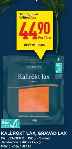 Willys FALKENBERG Kallrökt lax, gravad lax erbjuda
