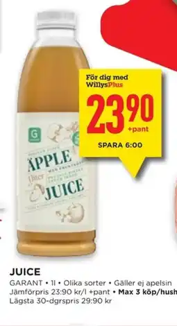 Willys GARANT Juice erbjuda