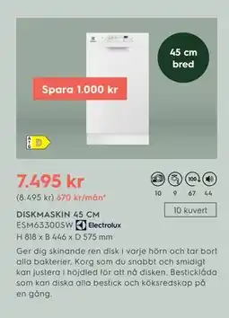 Electrolux Home DISKMASKIN 45 CM erbjuda