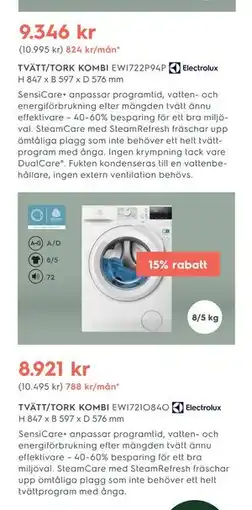 Electrolux Home TVÄTT/TORK KOMBI EW1722P94P erbjuda