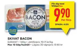 Willys SKIVAT BACON, Medlemspris erbjuda