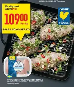 Willys KYCKLINGLÅRFILÉ, KYCKLINGBRÖSTFILÉ, Medlemspris erbjuda