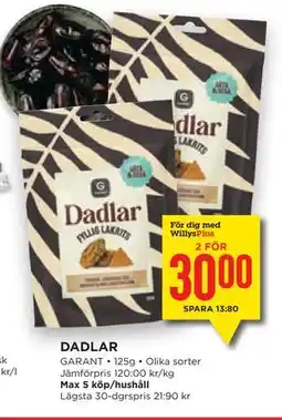 Willys Hemma DADLAR, Medlemspris erbjuda