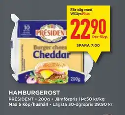 Willys Hemma HAMBURGEROST, Medlemspris erbjuda