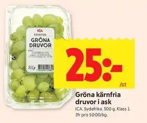 ICA Kvantum Gröna kärnfria druvor i ask erbjuda
