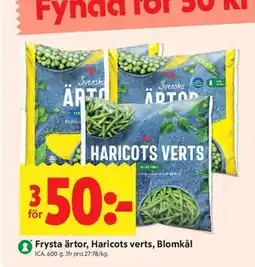 ICA Kvantum Frysta ärtor, Haricots verts, Blomkål erbjuda