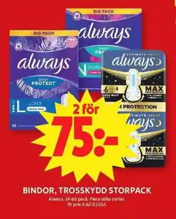 ICA Maxi ALWAYS Bindor, trosskydd storpack erbjuda