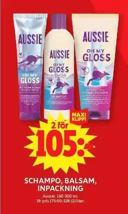 ICA Maxi AUSSIE Schampo, balsam, inpackning erbjuda