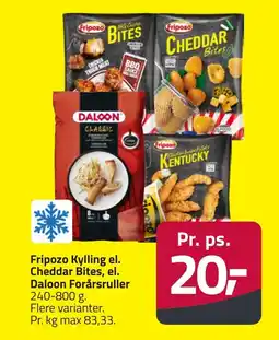 Fleggaard Fripozo kylling el. cheddar bites, el. daloon forårsruller erbjuda