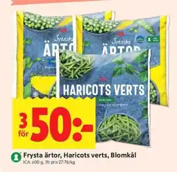 ICA Supermarket Frysta ärtor, Haricots verts, Blomkål erbjuda