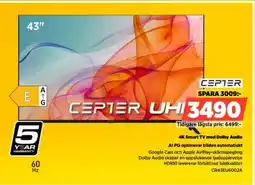 Power Cepter 4k smart tv med dolby audio ai pq optimerar bilden automatiskt erbjuda