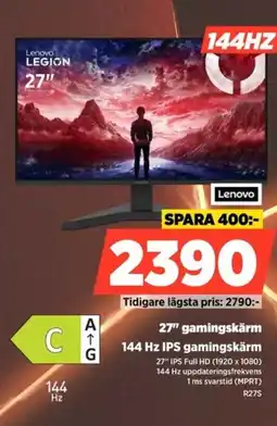 Power Lenovo 27" gamingskärm 144 Hz IPS gamingskärm erbjuda