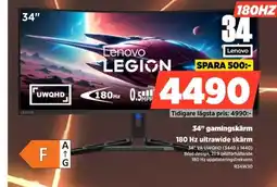 Power Lenovo 34" gamingskärm 180 Hz ultrawide skärm erbjuda