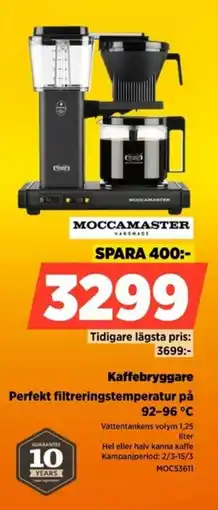 Power Perfekt filtreringstemperatur på 92-96 °C erbjuda