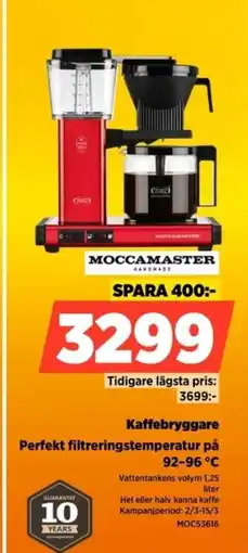 Power Moccamaster kaffebryggare perfekt filtreringstemperatur på 92-96 c erbjuda