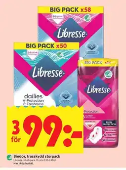 ICA Kvantum Libresse Bindor, trosskydd storpack erbjuda