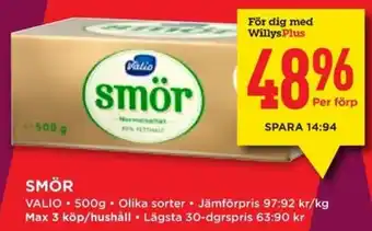 Willys VALIO Smör erbjuda