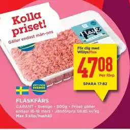 Willys GARANT Fläskfärs erbjuda