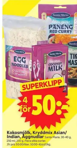 ICA Supermarket Sante Maria Kokosmjölk, Kryddmix Asian/ Indian, Aggnudlar erbjuda