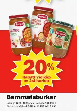 Pekås Barnmatsburkar erbjuda