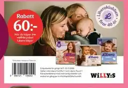 Willys Rabatt 60:- När du köper tre valfria paket Libero blöjor erbjuda