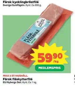 Coop Daglivs Färsk fläskytterfilé, Medlemspris erbjuda