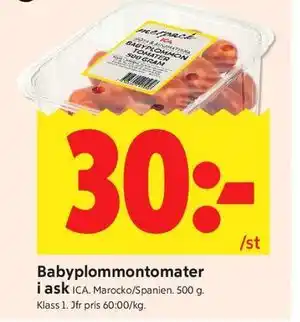ICA Kvantum Babyplommontomater i ask erbjuda