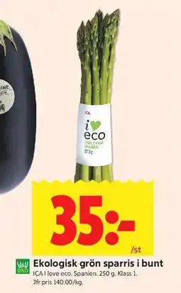 ICA Kvantum Ekologisk grön sparris i bunt erbjuda