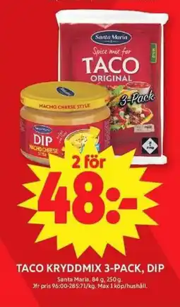 ICA Maxi Taco kryddmix 3-pack, dip erbjuda