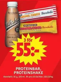 ICA Maxi BAREBELLS Proteinbar, proteinshake erbjuda